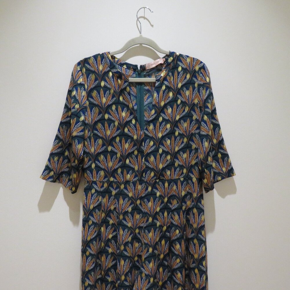 ANTHROPOLOGIE TRAFFIC PEOPLE Metallic Leaf Print Wide Leg Jumpsuit Boho - Size M - Picture 3 of 16